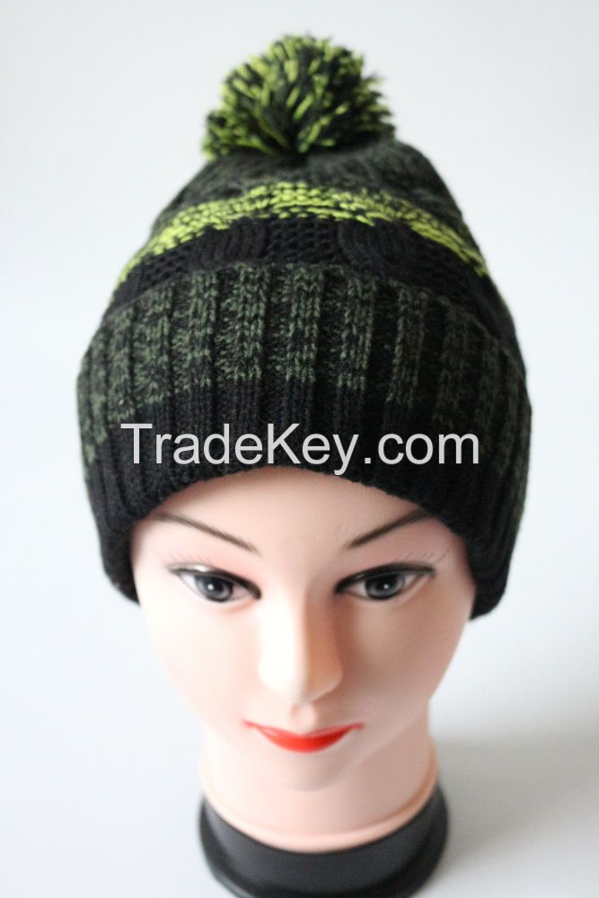 Fashion for Women Knitted Colorful Winter Hat with Pom Pom