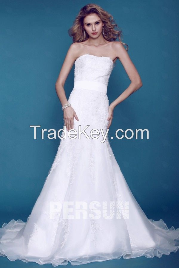 Sexy Strapless Trumpet Backless Sleeveless Organza Wedding Dress