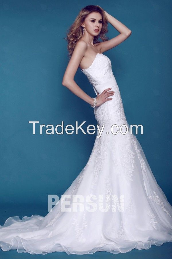 Sexy Strapless Trumpet Backless Sleeveless Organza Wedding Dress