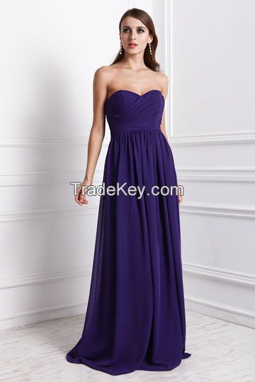 Elegant chiffon ruched sweetheart purple bridesmaid dress