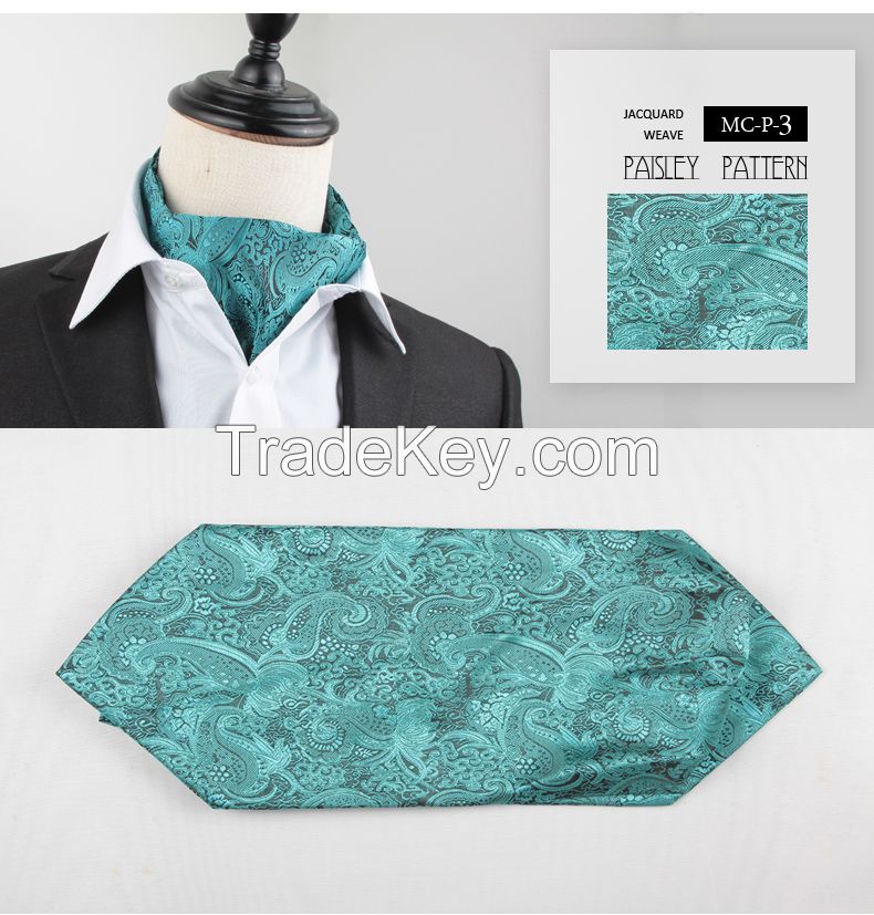 men classic polyester jacquard weave paisley ascot cravat tie for men