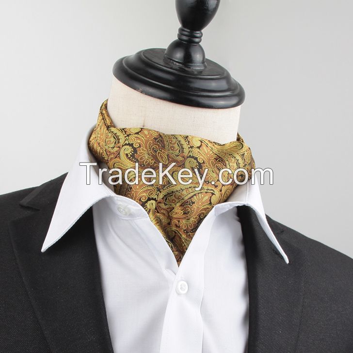 Men Classic Polyester Jacquard Weave Paisley Ascot Cravat Tie For Men