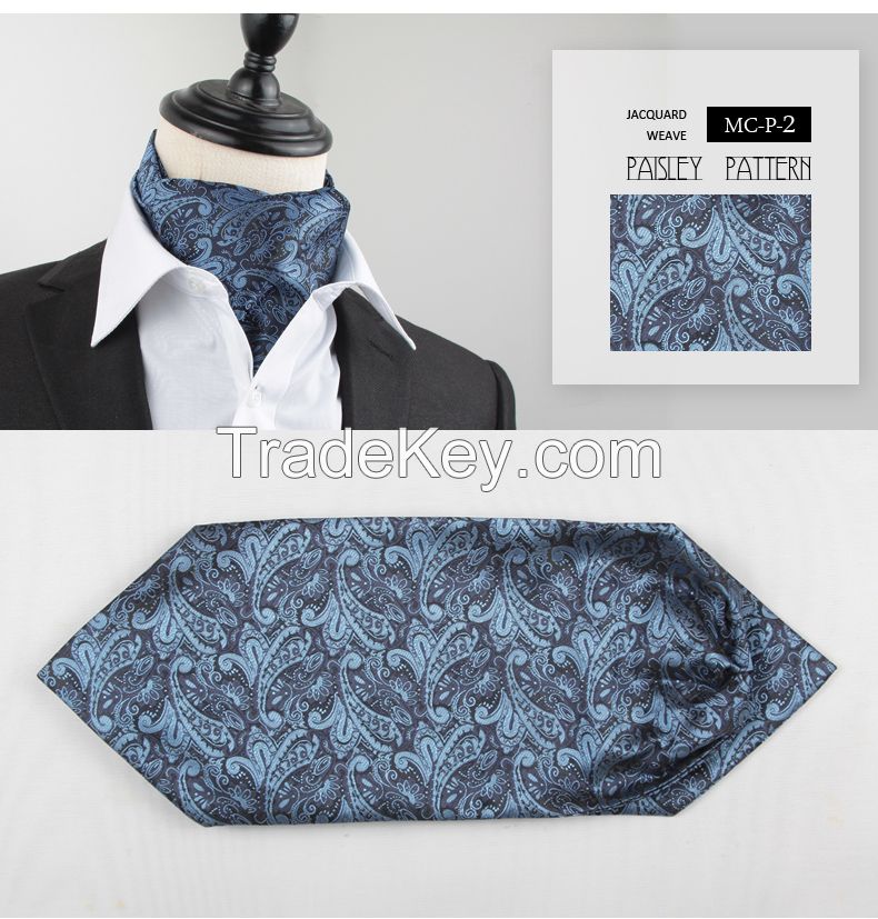 Men Classic Polyester Jacquard Weave Paisley Ascot Cravat Tie For Men