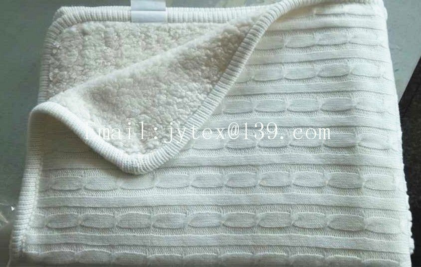 baby blanket in cable knitted design sherpa back