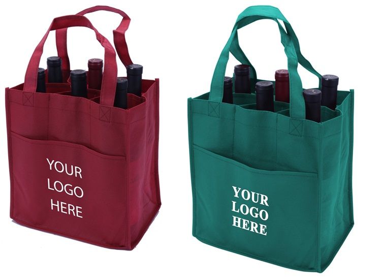 Custom 6 Bottle Non Woven Wine Bag with Dividers