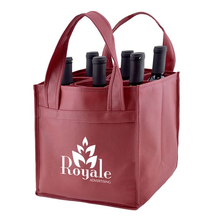 Custom 6 Bottle Non Woven Wine Bag with Dividers