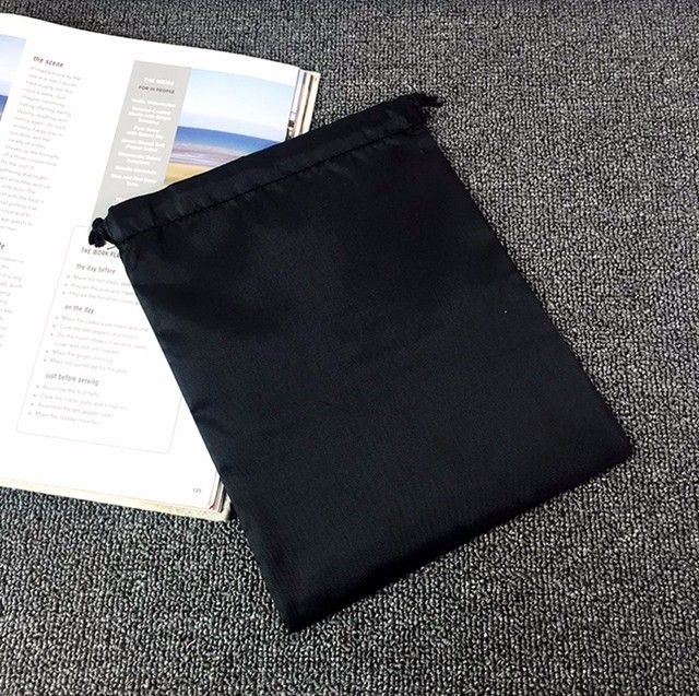 Silk-screen Simple Design Polyester Black Cosmetic Drawstring Bag