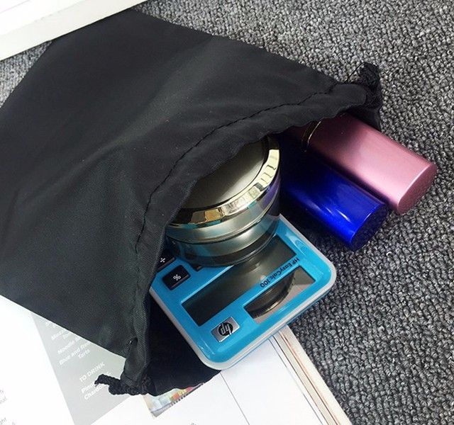 Silk-screen Simple Design Polyester Black Cosmetic Drawstring Bag