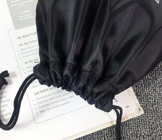 Silk-screen Simple Design Polyester Black Cosmetic Drawstring Bag