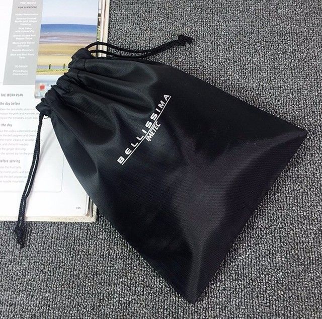 Silk-screen Simple Design Polyester Black Cosmetic Drawstring Bag