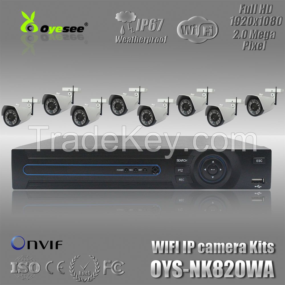 8ch 1080p NVR Kit 1080P Outdoor IP Camera System P2P Cloud Onvif 2.0 Easy Access Supports PC&amp;Mobile View wireless camera system