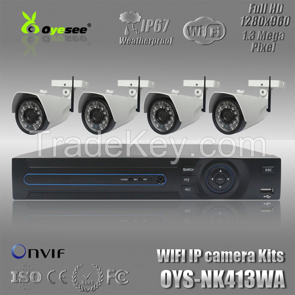 1.3Megapixel Outdoor IP Camera 4ch NVR kit 960P Full realtime NVR IP Camera NVR Kit System NVR wireless camera security system
