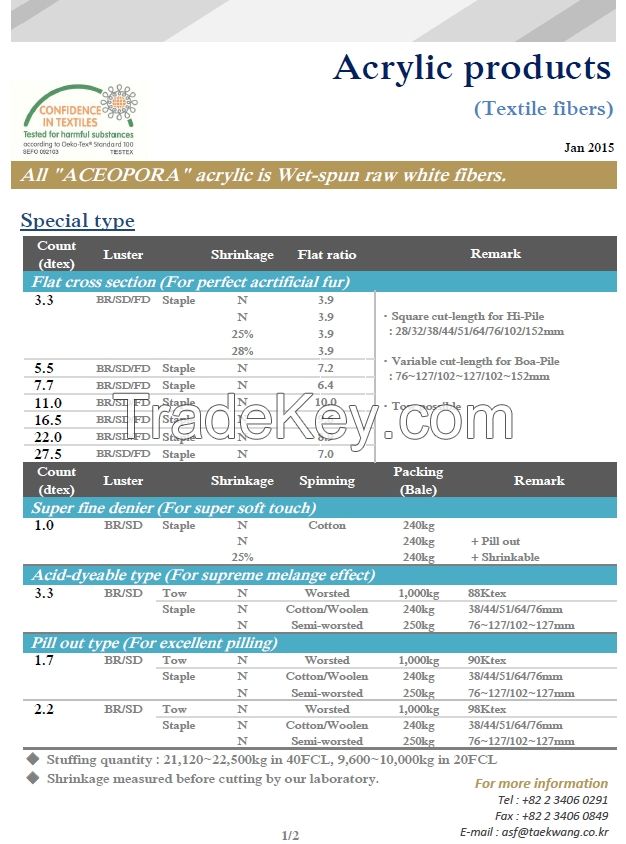 Taekwang Acrylic Fiber(Tow, Staple Fiber)