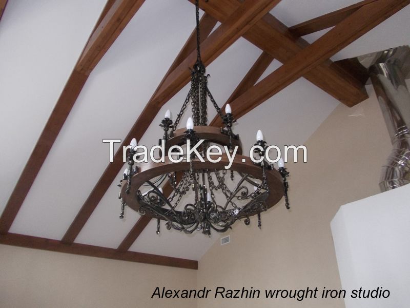 wrought iron chandelier wagon wheel style