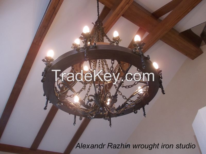wrought iron chandelier wagon wheel style