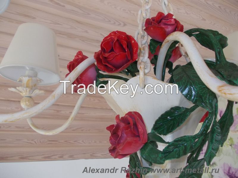 wrought iron chandelier with roses
