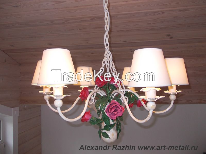 wrought iron chandelier with roses