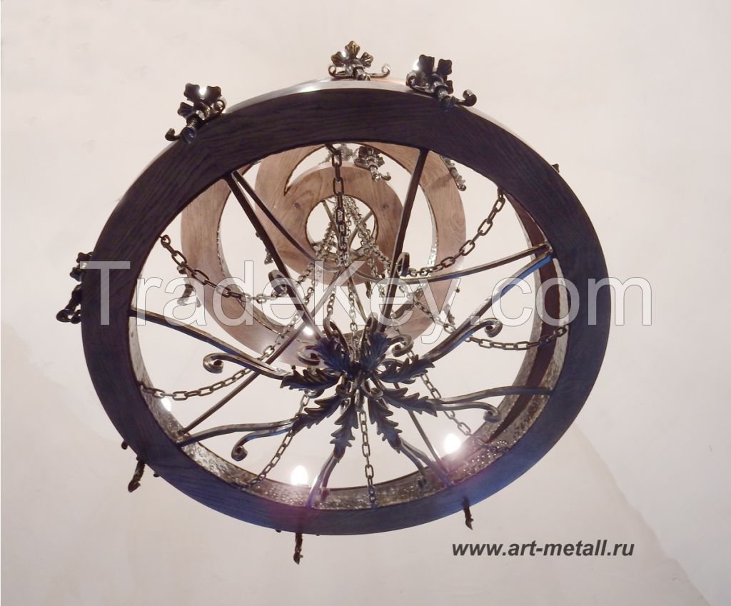 Wrought iron spiral chandelier.