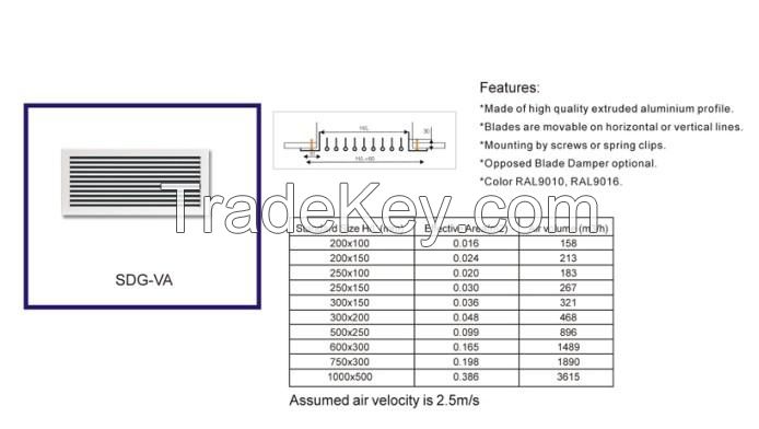 Single deflection aluminum wall air grille