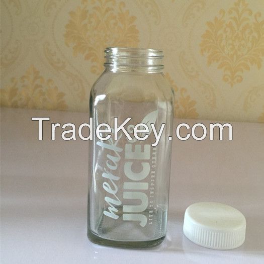 10oz french square glass juice bottle