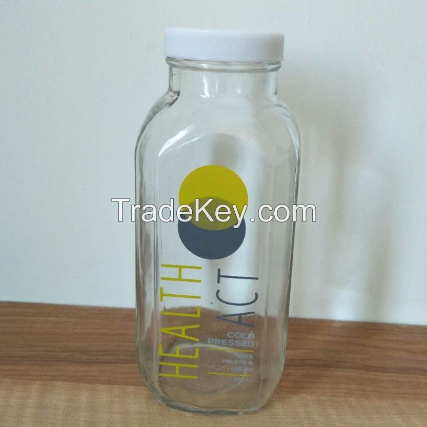 16oz french square glass juice bottle