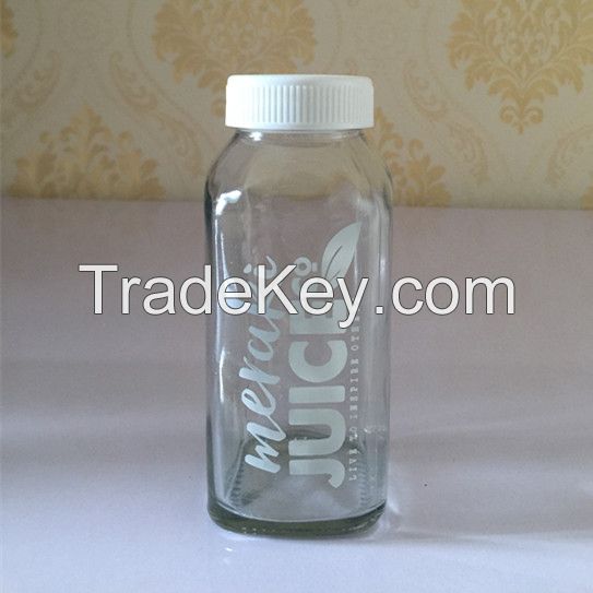 10oz french square glass juice bottle