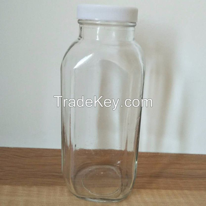 16oz french square glass juice bottle