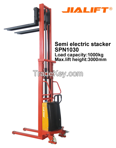 1000kg, 3000mm Semi electric stacker