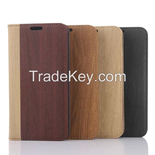 Business Elegant High Quality New 2015 fashion Retro Luxury Wood Grain Wallet Case for Samsung Galaxy S6 G9200 With Card Slot