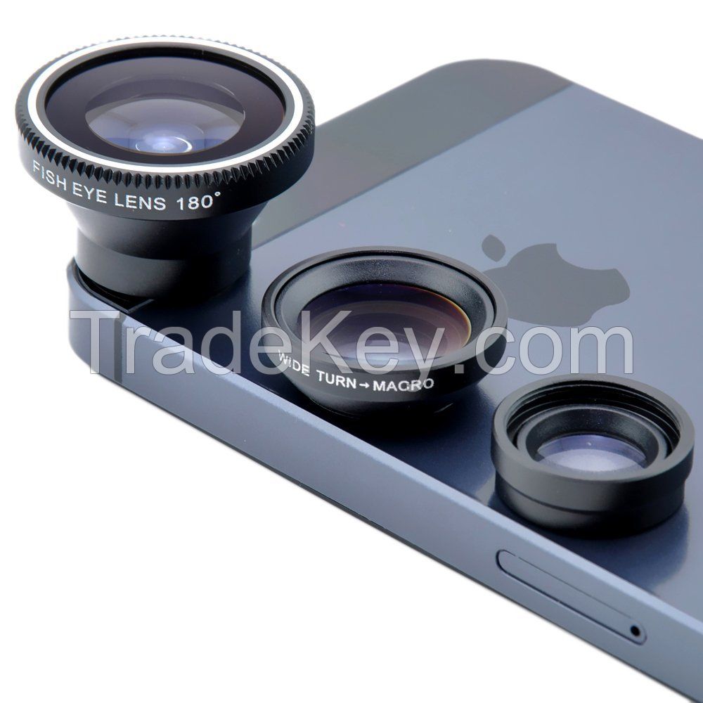 Magnetic 3in1 Fisheye fish eye Lens + Wide Angle + Macro Mobile Phone Lens photo Kit Set for iPhone 4 4S 5 5S 6 plus Samsung S4 Note2