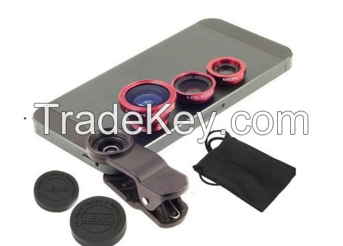 Universal 3 In 1 Clip-on Fish Eye Macro Wide Angle Mobile Phone Lens Camera kit for iPhone 4 5 6 Samsung S4 S5 note2 3 4 Nokia