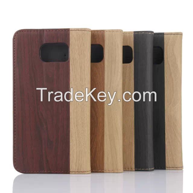 Business Elegant High Quality New 2015 fashion Retro Luxury Wood Grain Wallet Case for Samsung Galaxy S6 G9200 With Card Slot