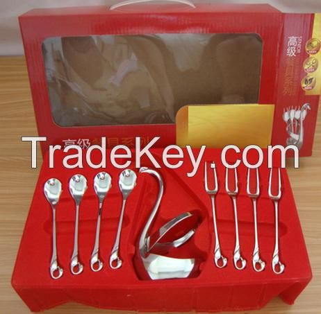 Stainless Steel Cutlery Set with Swan Holder