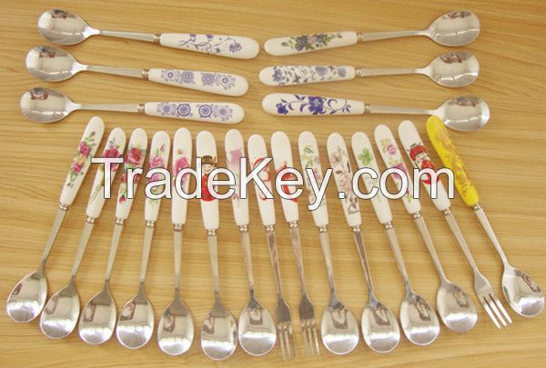 Ceramic Handle Spoon and Fork