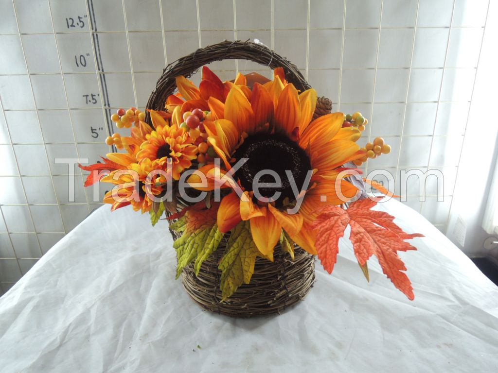 floral accessories, plastic floral in grass pot, sunflower for seasonal/ holiday decoration