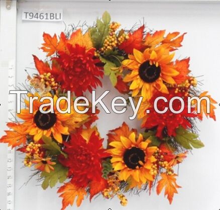 24" sunflower wreath, Mum  floral ring , christmas decoration, artificial flower 