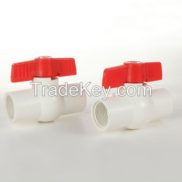 1/2 Inch PVC Ball Valve With NPT Thread Ends And Butterfly Handle 