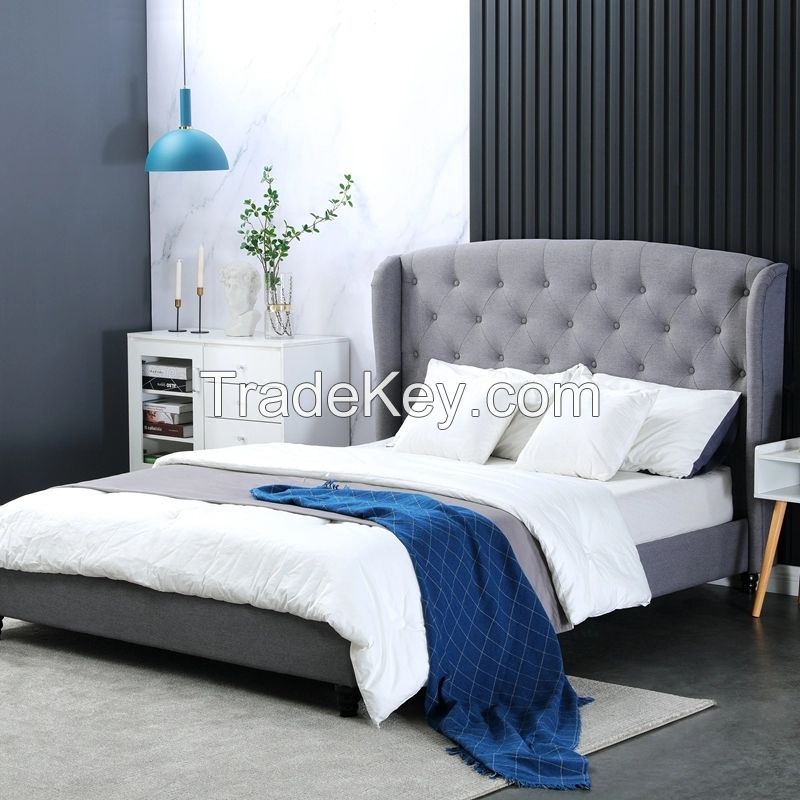 Luxury Bedroom Furniture Modern Hotel Bed King Queen Size Double Bed Base Wood Bed Supplier