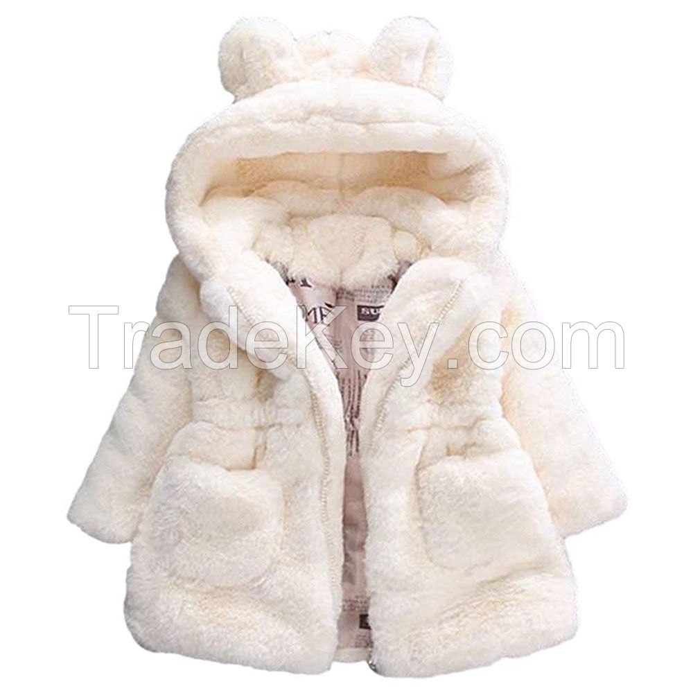 Baby Little Girls Winter Fleece Coat Kids Faux Fur Jacket with Hood Thicken Outwear Warm Overcoat