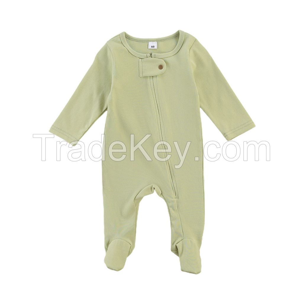 Leesourcing 100% organic cotton fiber jumpsuit long sleeves with zipper baby rompers