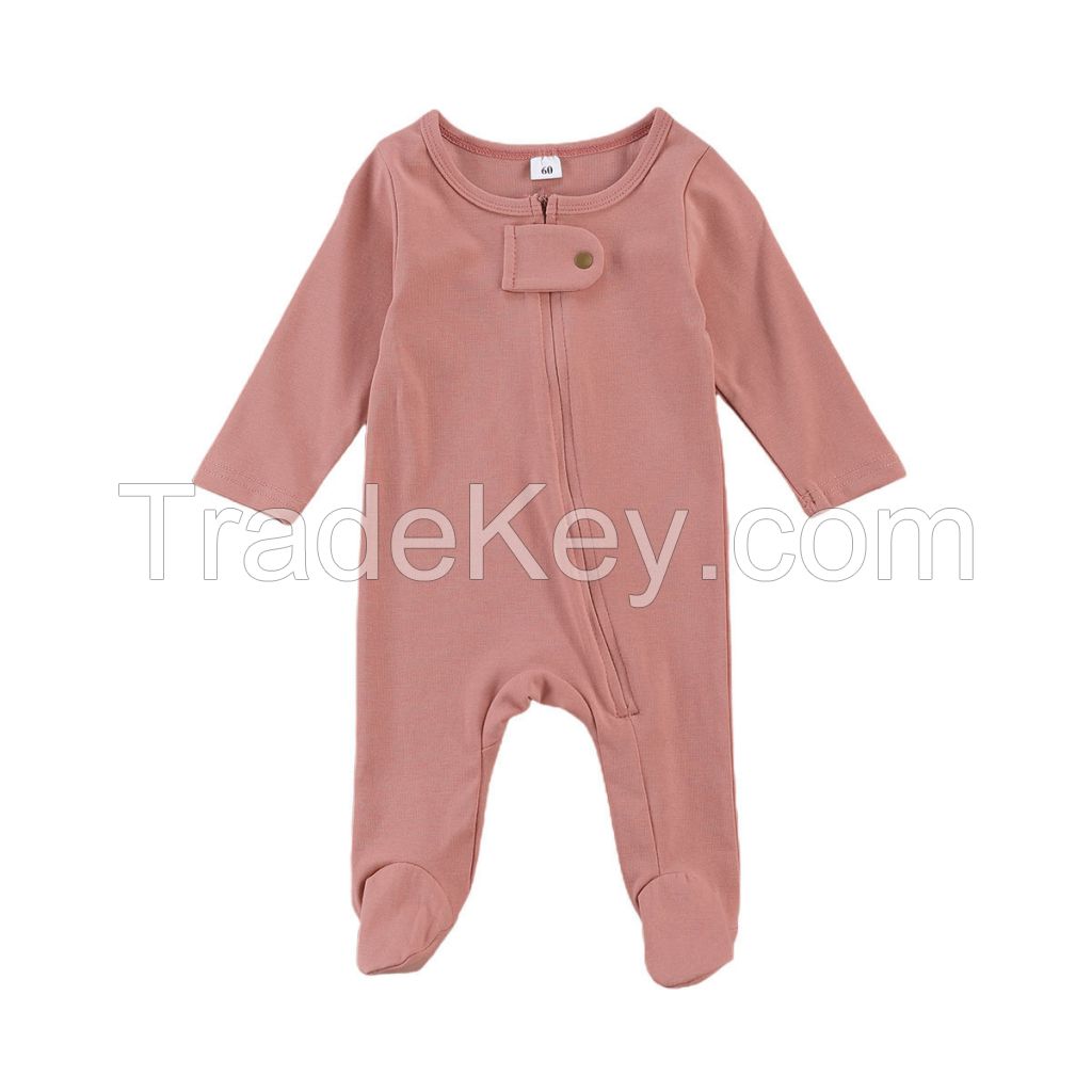 Leesourcing 100% organic cotton fiber jumpsuit long sleeves with zipper baby rompers