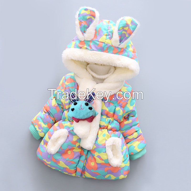 Wholesales Winter Thick warm rabbit cute baby coats outwear for girls