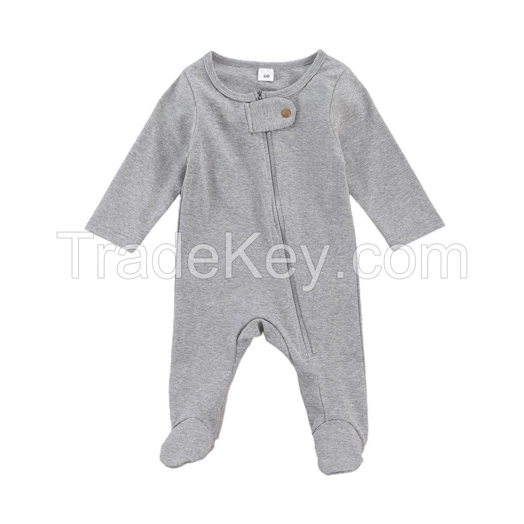 Leesourcing 100% organic cotton fiber jumpsuit long sleeves with zipper baby rompers