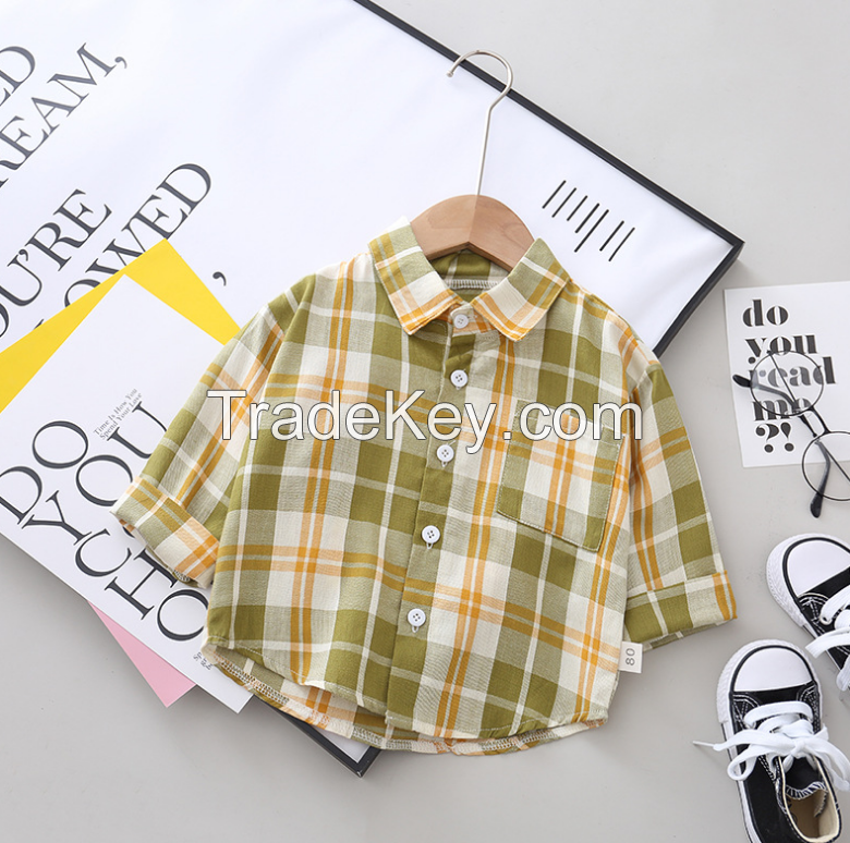 Amazon top seller Spring New Style children shirts Long sleeve baby boy t-shirts children Coat Baby Boys plaid shirt