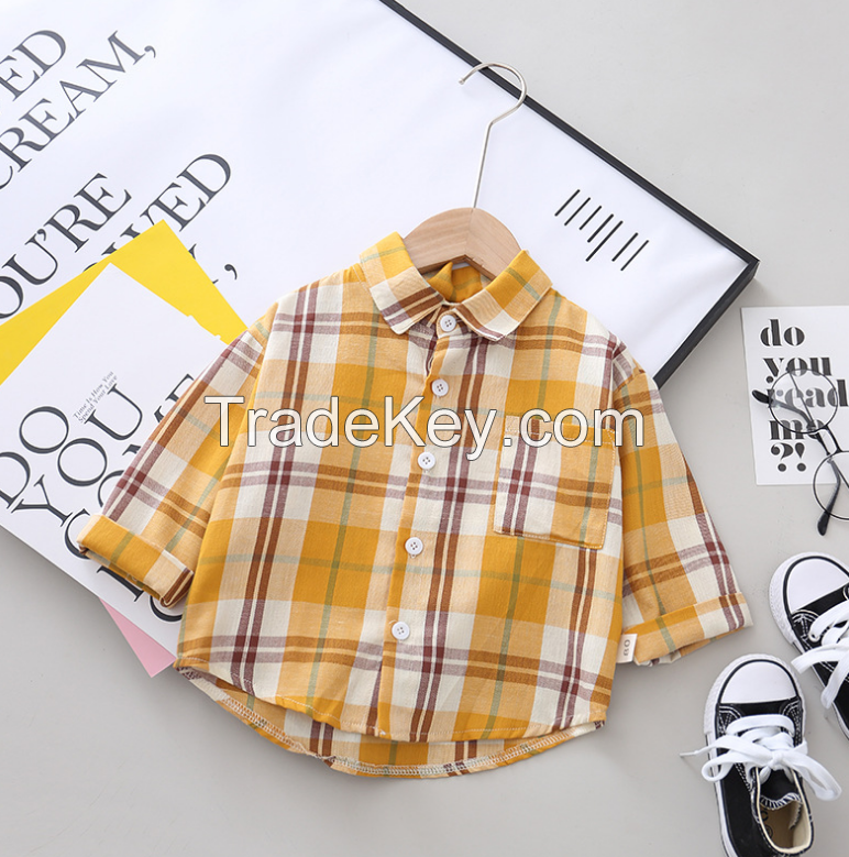 Amazon top seller Spring New Style children shirts Long sleeve baby boy t-shirts children Coat Baby Boys plaid shirt