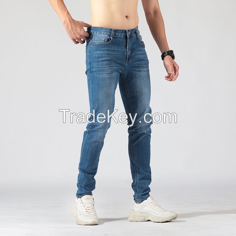 Wholesale custom logo high quality casual trousers fashion washed denim trousers men's jeans