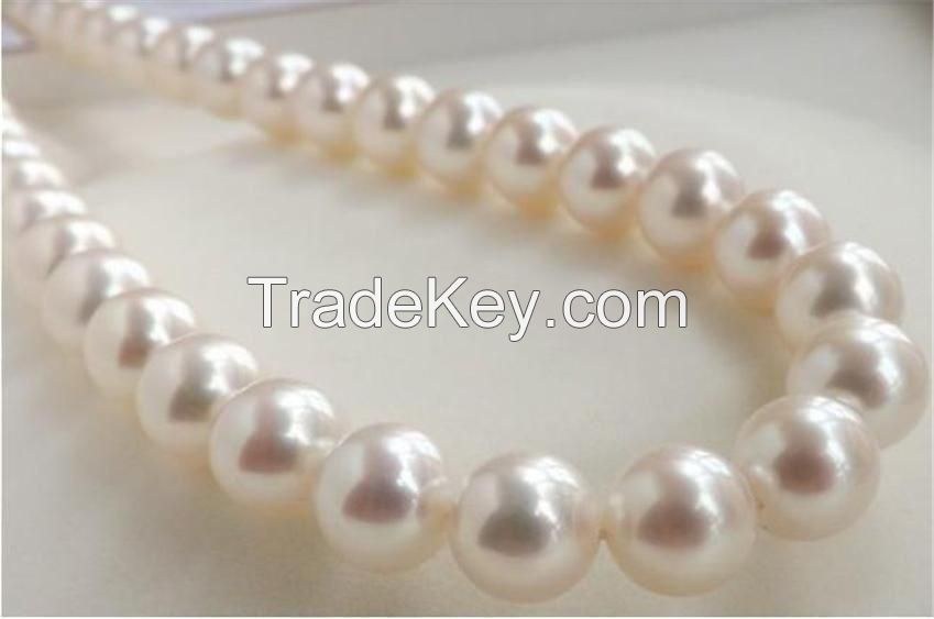 HUGE natural 10-11MM PERFECT ROUND SOUTH SEA GENUINE WHITE PEARL NECKL
