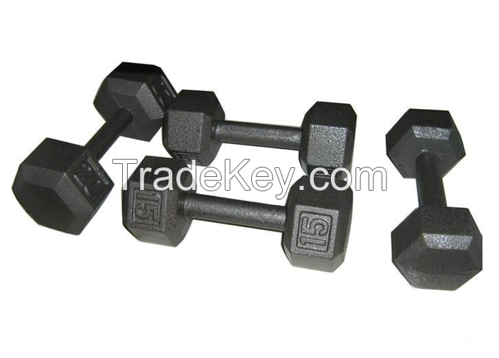 Cast iron hex dumbbell with straight handle