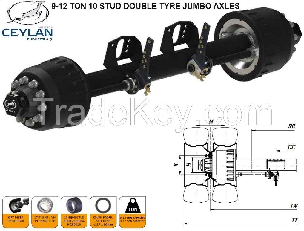 SINGLE  AND DOUBLE TYRE JUMBO TRAILER AXLES