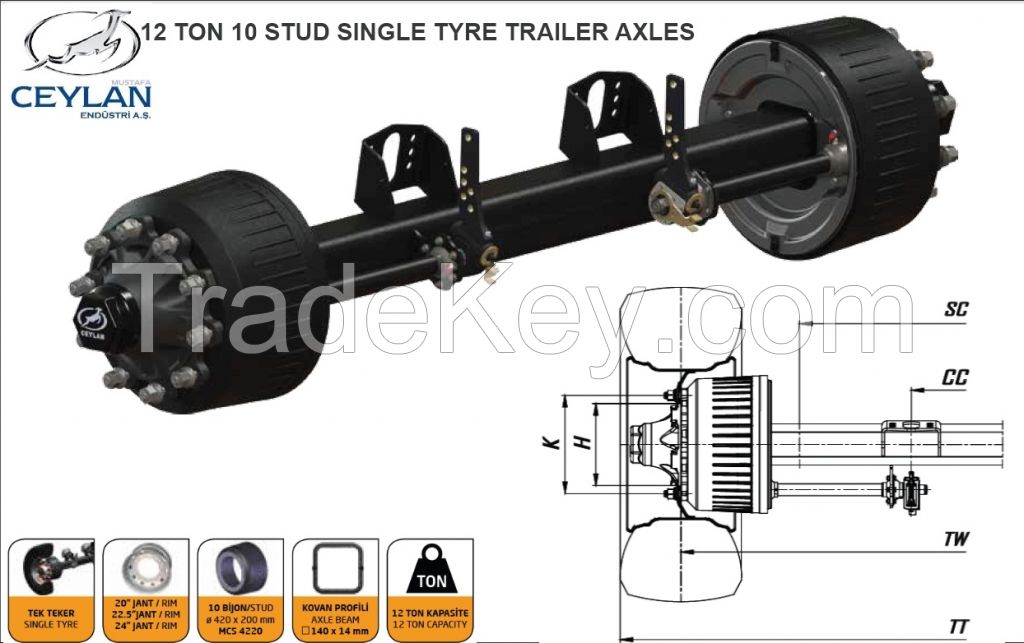 SINGLE TYRE TRAILER AXLES